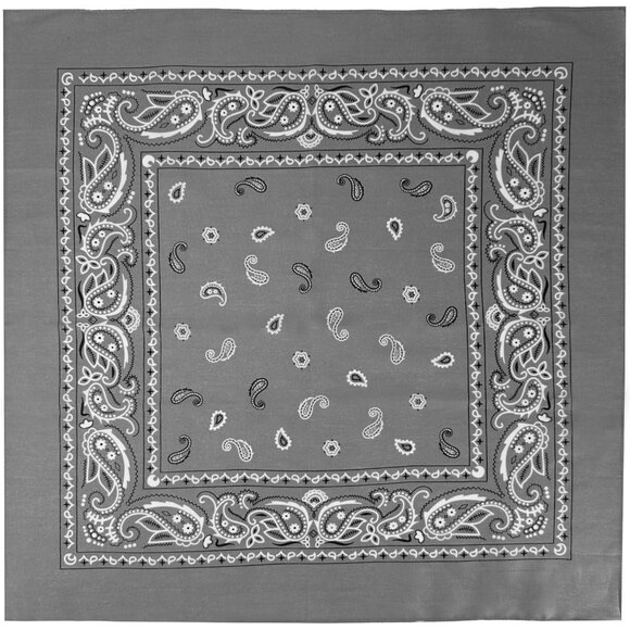 Women's Grey Cotton Bandana Large Cowgirl Imported Handkerchief Headband Scarf - Picture 5 of 7